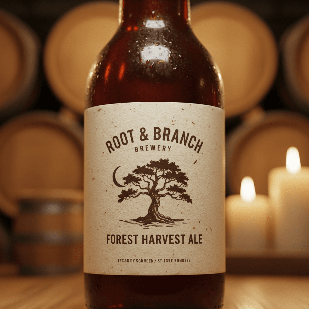 Craft beer bottle with natural paper label
