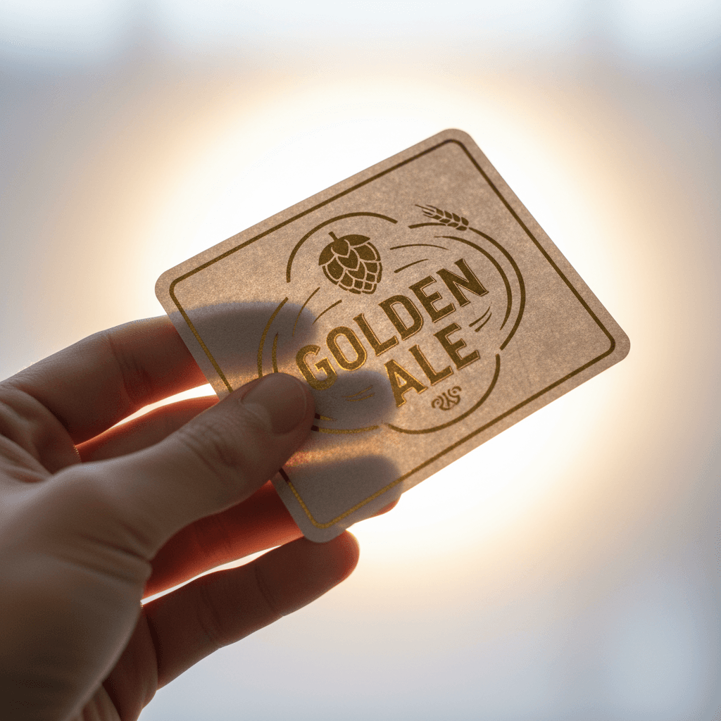 Person inspecting a printed beer label sample