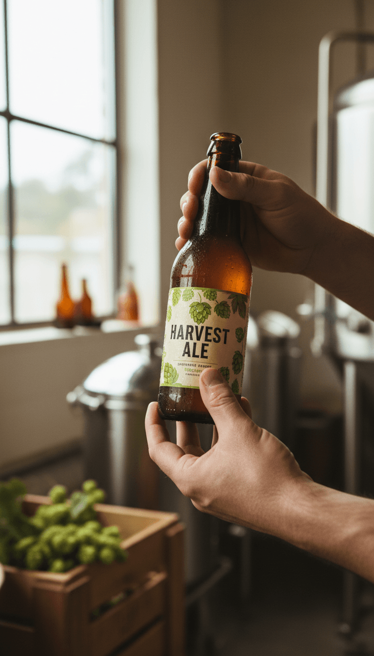 Brewer inspecting a moisture-resistant label on a chilled beer bottle