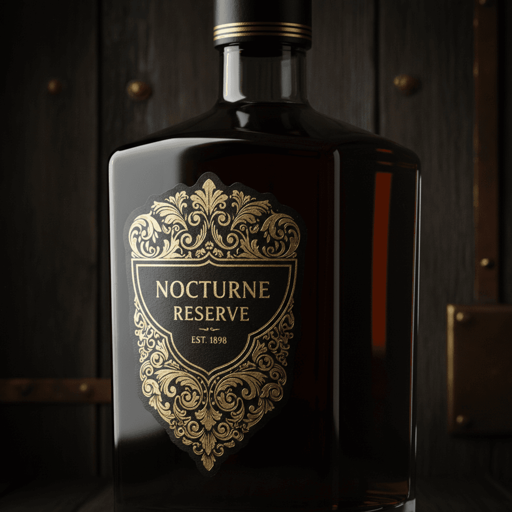 Dark bottle with gold foil label details